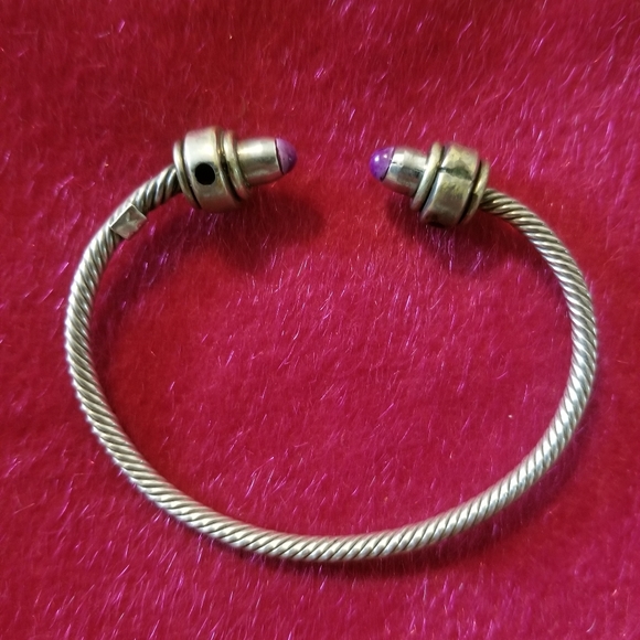 Beautiful Bali Design Sterling Silver Cable Bracelet with Purple Stone End Caps - Picture 3 of 10